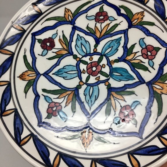 1980s Hand Painted Made in Greece Floral Round Ceramic Plate Wall Decor - Picture 15 of 16